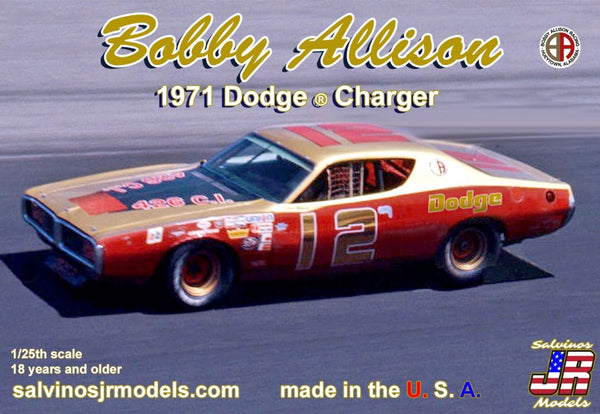 Salvinos JR Models 1/25 Bobby Allison 1971 Dodge Charger Flathood Model Kit