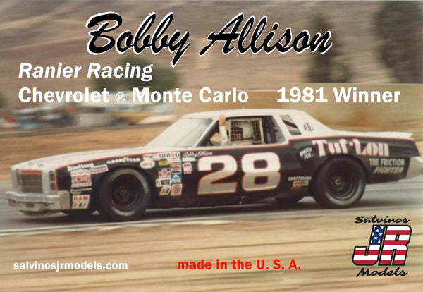 Salvinos JR Models 1/25 Bobby Allison #28 Ranier Racing Chevy Monte Carlo 1981 Winner Model Kit