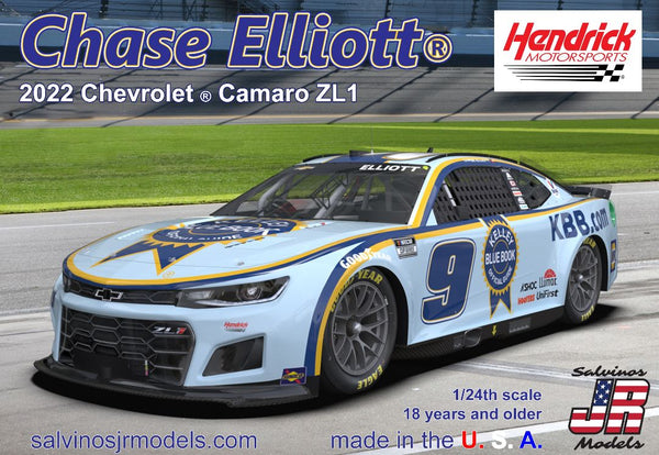 Salvinos JR Models 1/24 Hendrick Motorsports Chase Elliott 2022 Camaro - Kelley Blue Book Paint Scheme