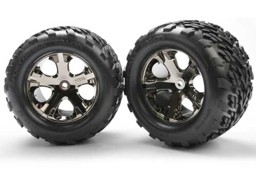 Traxxas Tires & wheels, assembled, glued (2.8") (All-Star black chrome wheels, Talon tires, foam inserts) (electric rear) (2) (TSM rated)