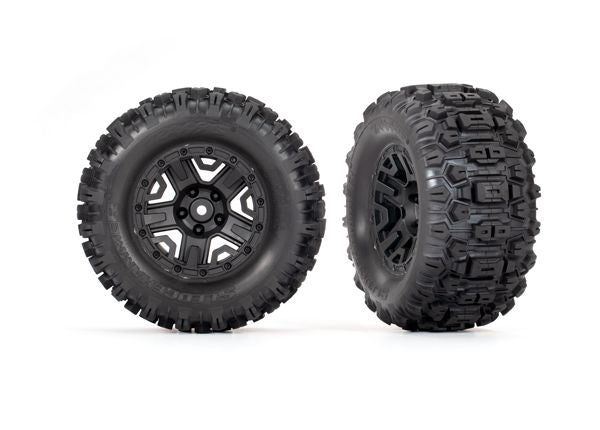 Traxxas Sledgehammer Tires & Wheels, Assembled, Glued - Black 2.8", Electric Rear (2)