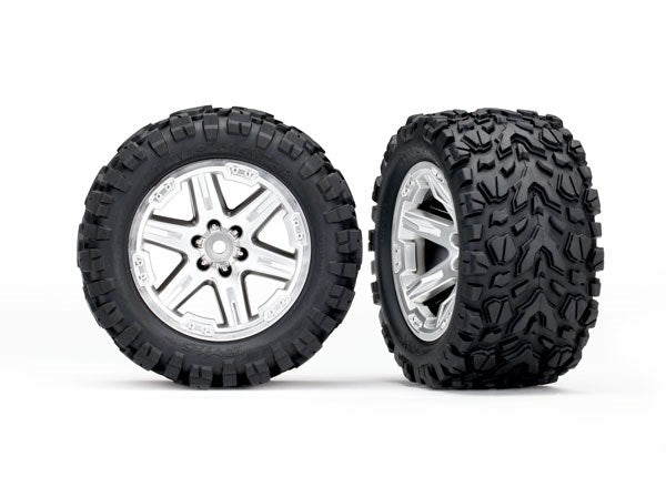 Traxxas Tires & wheels, assembled, glued (2.8") (RXT satin chrome wheels, Talon Extreme tires, foam inserts) (2) (TSM rated)