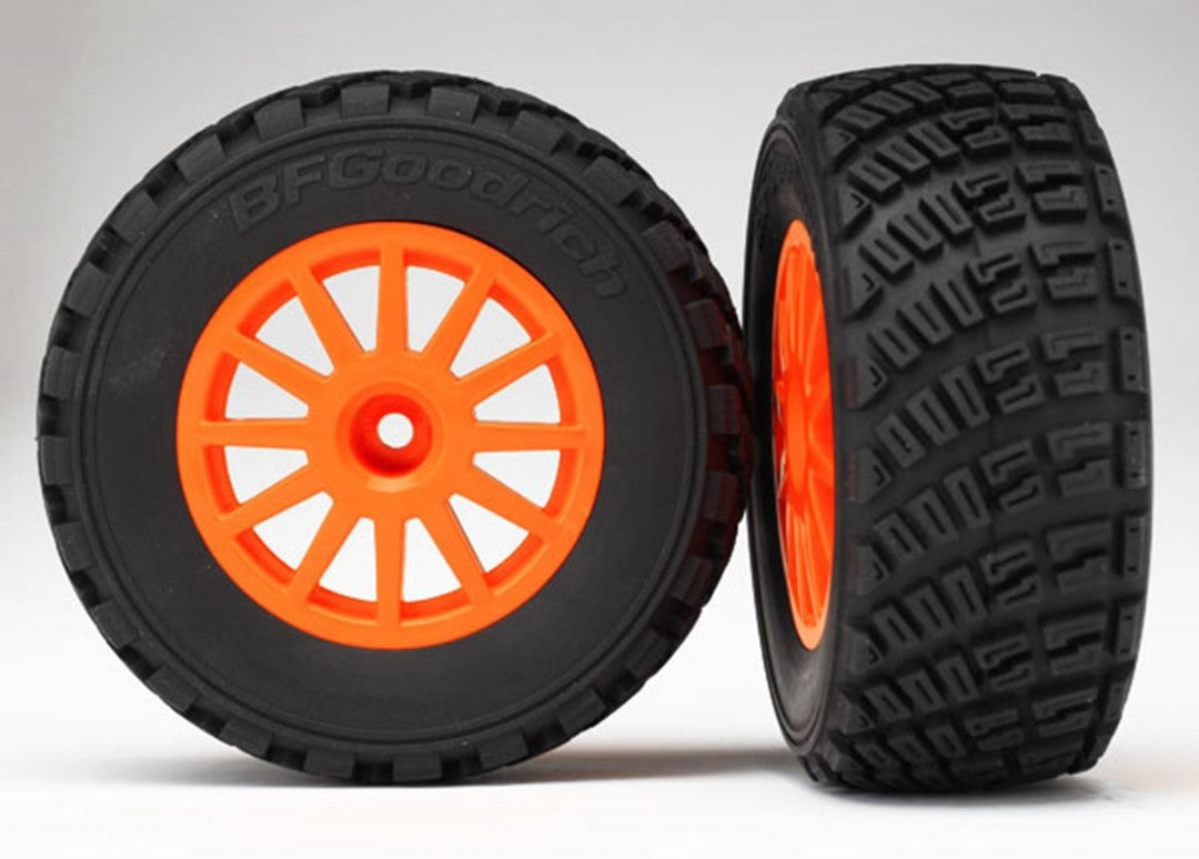 Traxxas Tires & wheels, assembled, glued (Orange wheels, BFGoodrich Rally, gravel pattern, tires, foam inserts) (2) (TSM rated)