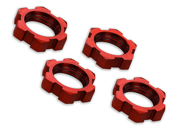 Traxxas Wheel Nuts, Splined, 17mm, Serrated (red-anodized) (4)