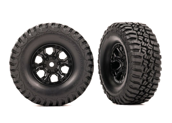 Traxxas Tires & Wheels, Assembled (Black 1.0" Wheels, BFGoodrich Mud-Terrain T/A KM3 2.2X1.0" Tires) (2)